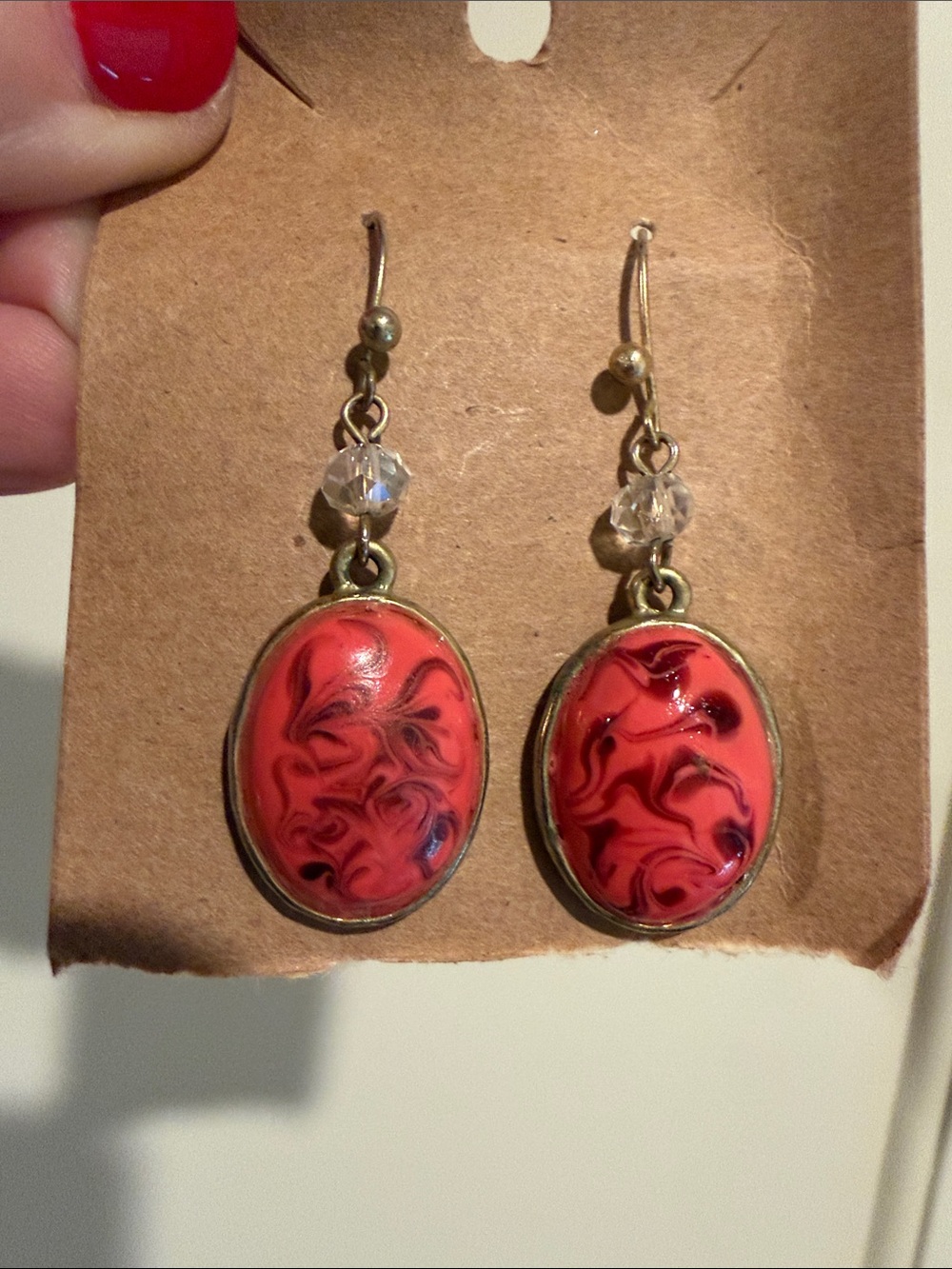 handmade vintage pierced earrings with acrylic center piece